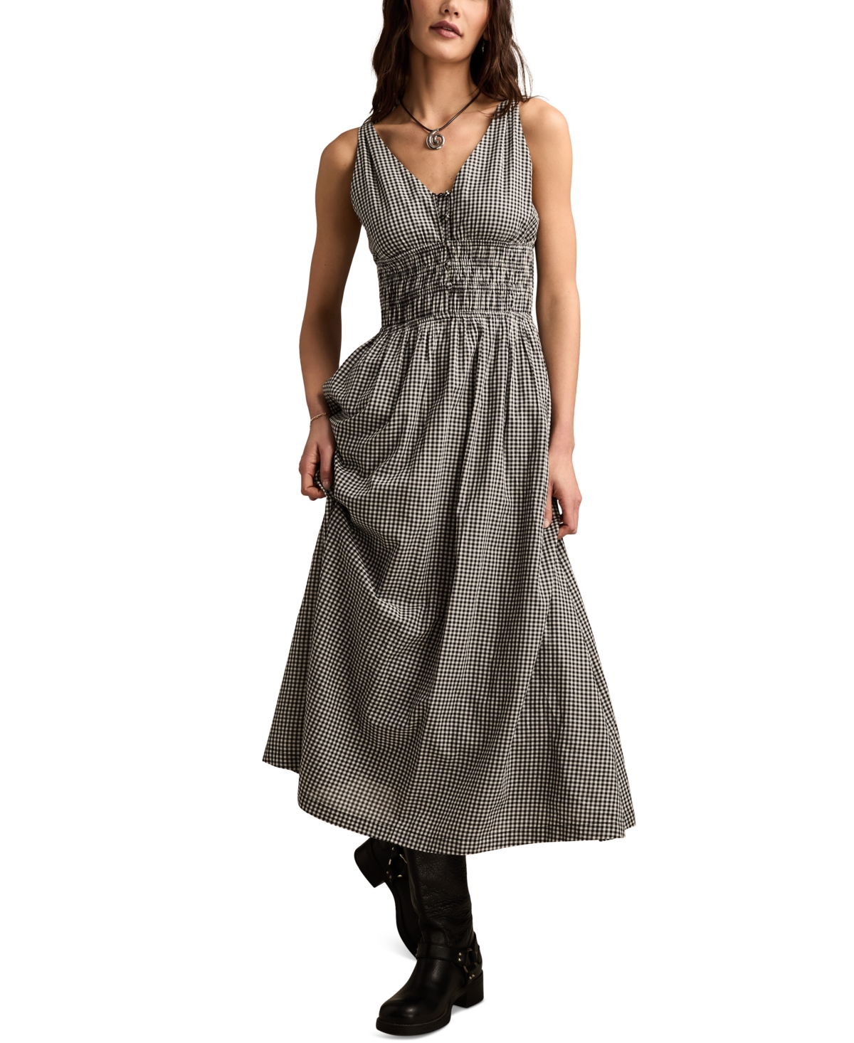 Women's Printed V-Neck Smocked-Waist Maxi Dress - Black