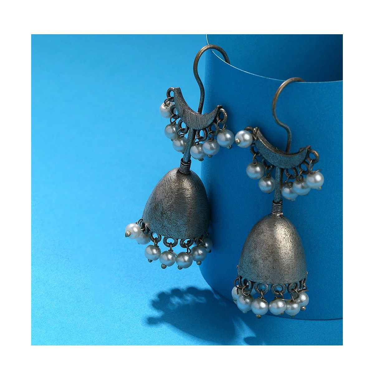 Sohi Oxidised Crescent Drop Earrings