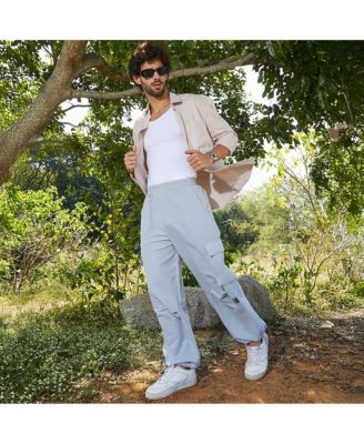 Men's Cloud Grey Solid Parachute Cargo Pants