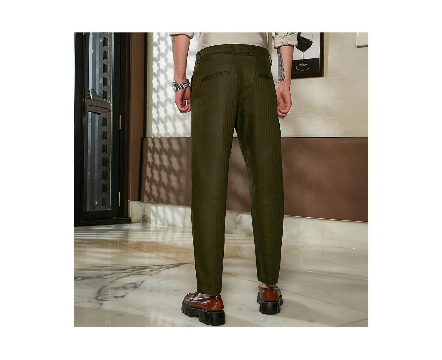Men's Juniper Green Striped Tailored Trousers