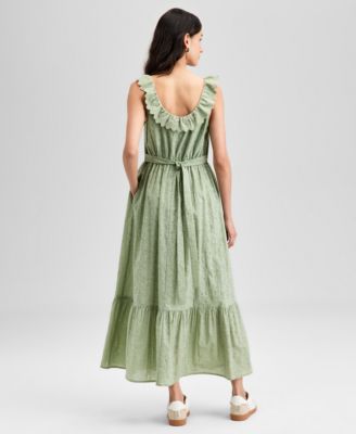 Women's Cotton Ruffle-Trim Scoop-Neck Voile Maxi Dress, Exclusively at Macy's 