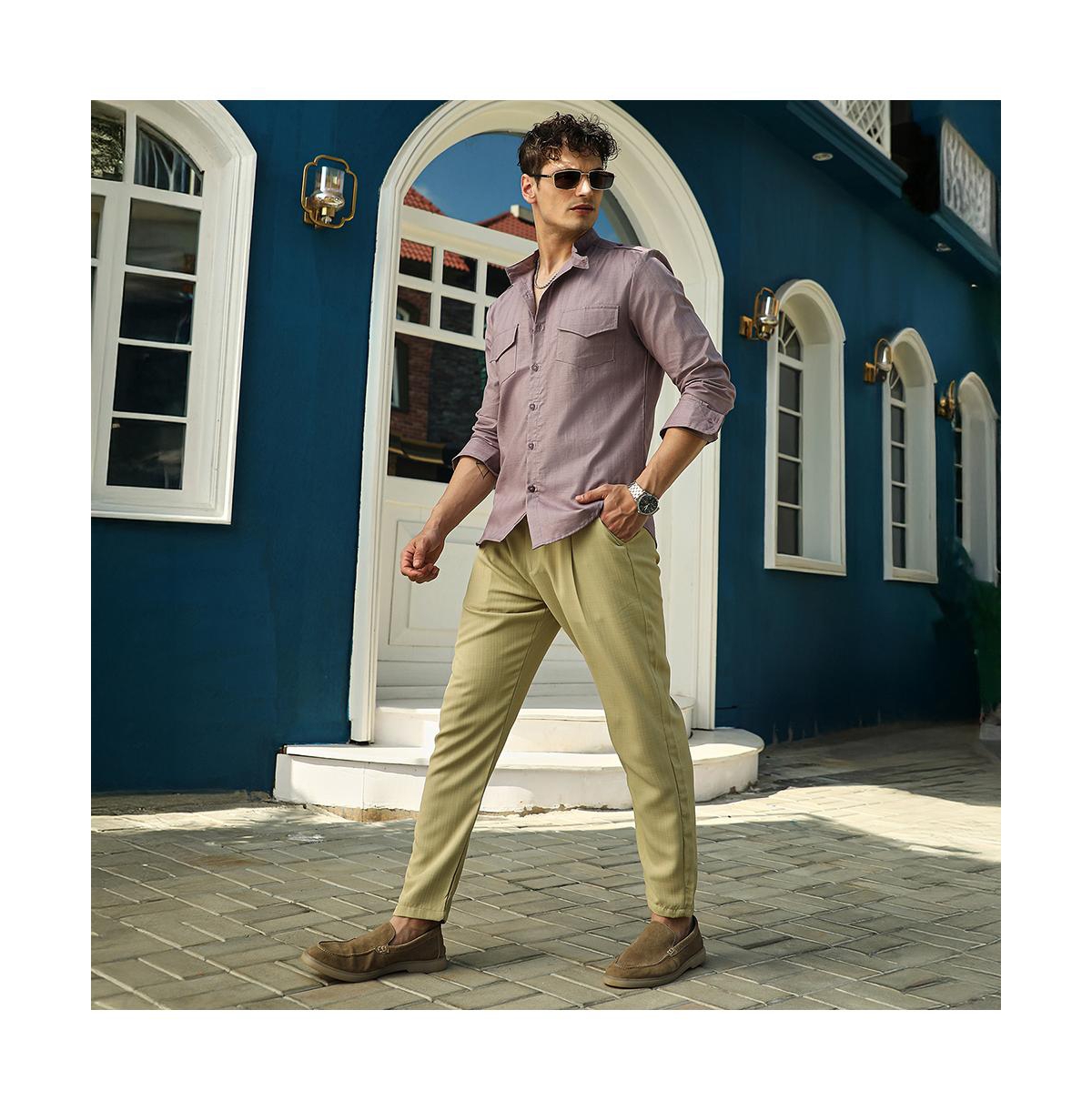 Campus Sutra Men's Lime Green Linen-blend Chino Trousers