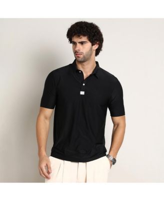 Men's Obsidian Black Seamless Solid Polo T-Shirt