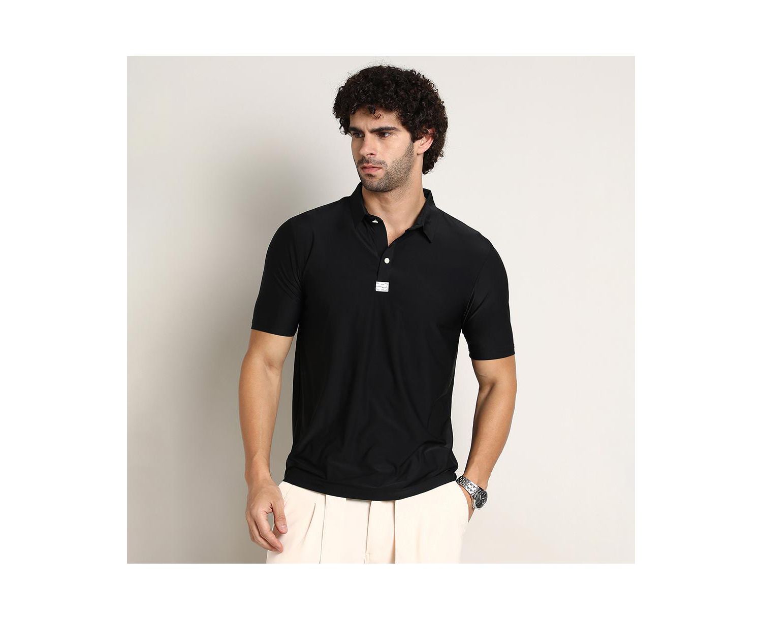 Men's Obsidian Black Seamless Solid Polo T-Shirt