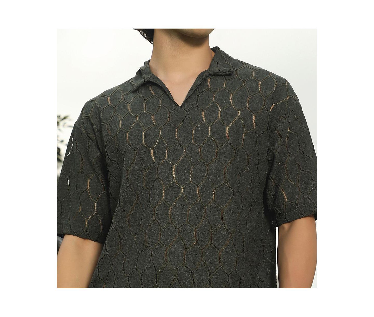 Мужская футболка Cahoot Campus Sutra Juniper Green Honeycomb-Knit Polo, цвет: Зелёный — фото 6