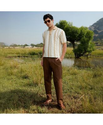 Men's Buff Beige & Cream White Indie-Block Polo T-Shirt