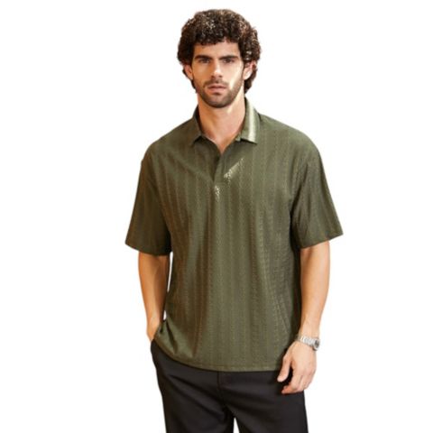 Мужская футболка Cahoot Campus Sutra Army Green Spiralknot-Tactile Oversized Polo, цвет: Зелёный