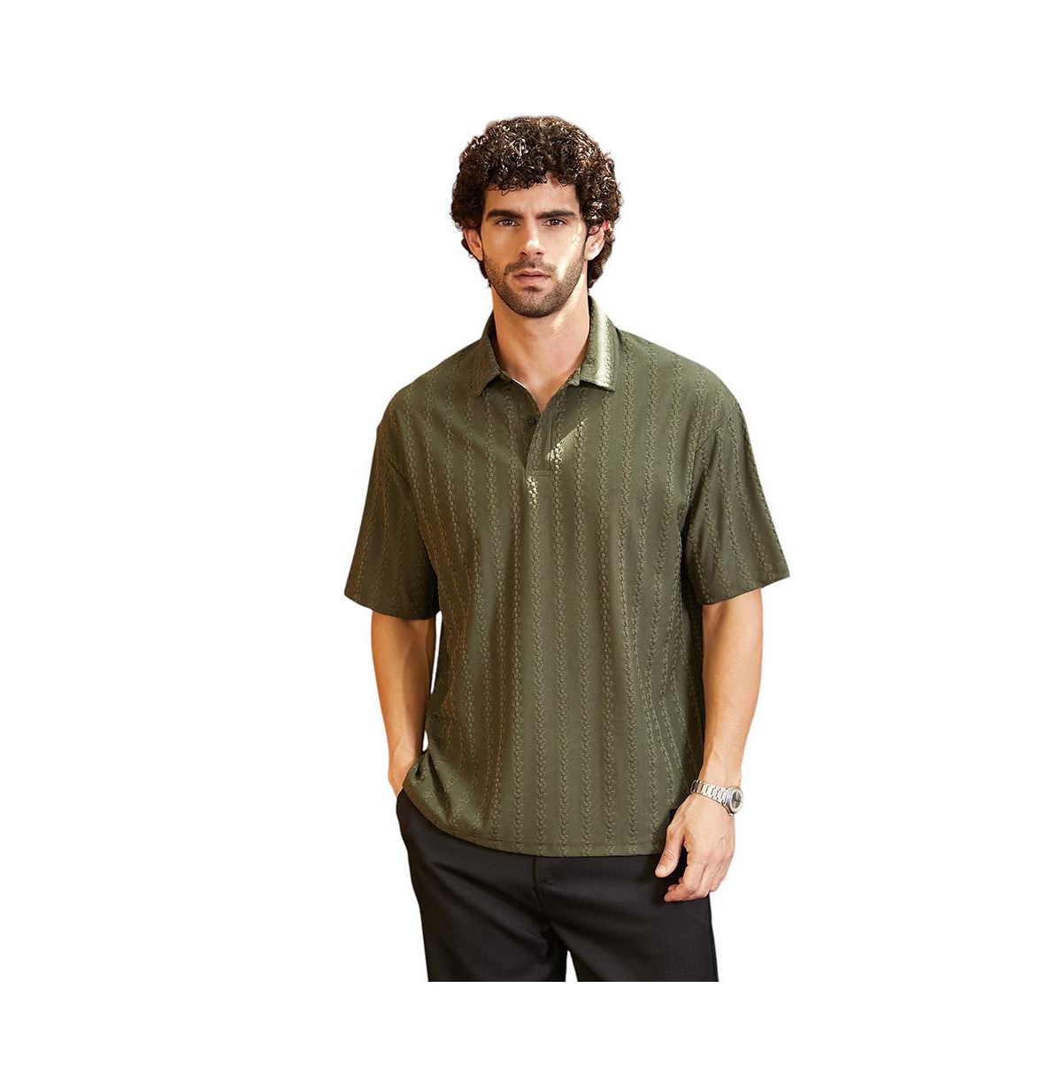 Men's Army Green Spiralknot-Tactile Oversized Polo T-Shirt - Green
