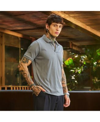 Men's Coin Grey Ribbed -Tactile Polo T-Shirt