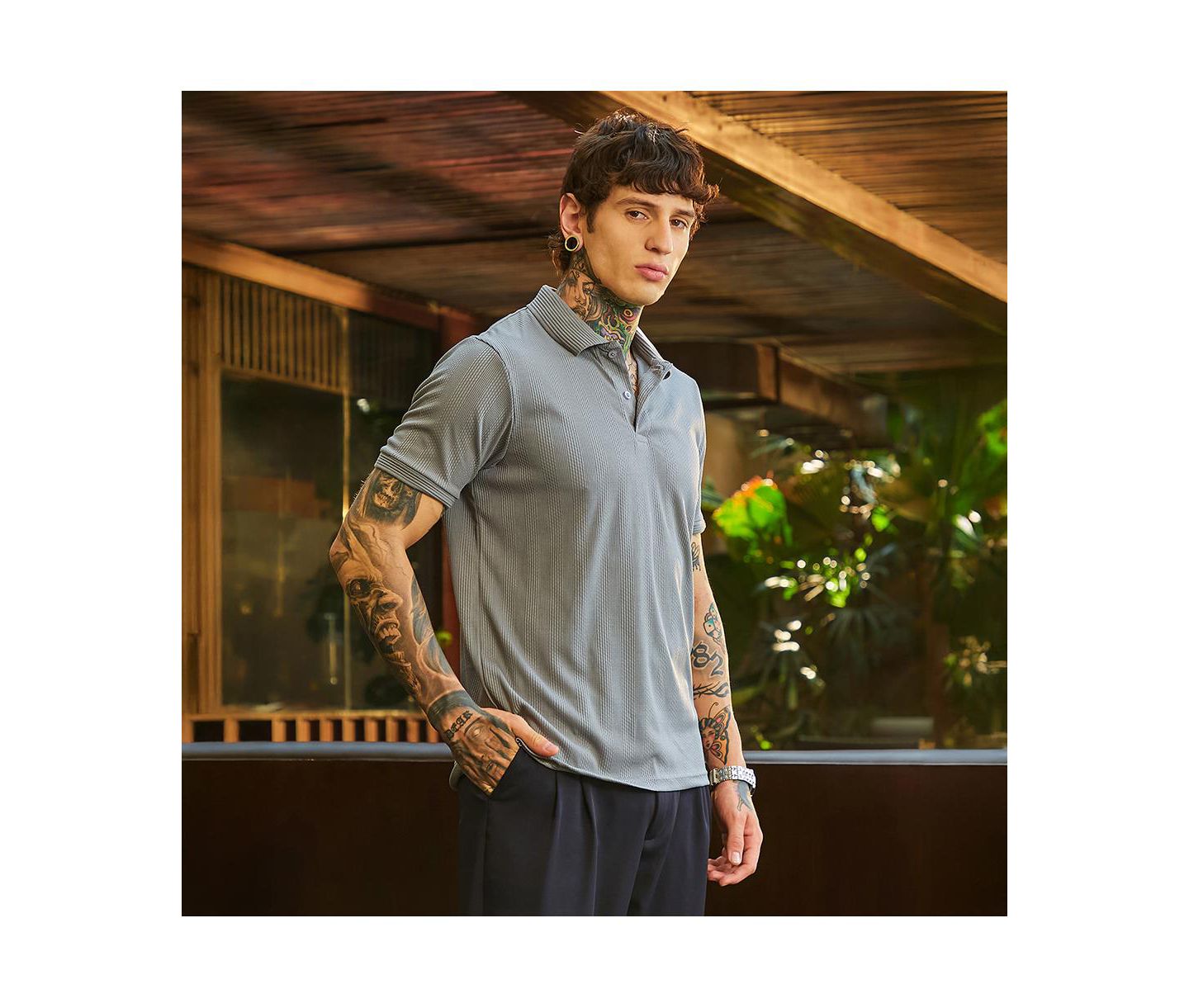 Мужская футболка Cahoot Campus Sutra Coin Grey Ribbed -Tactile Polo, цвет: Серый — фото 4