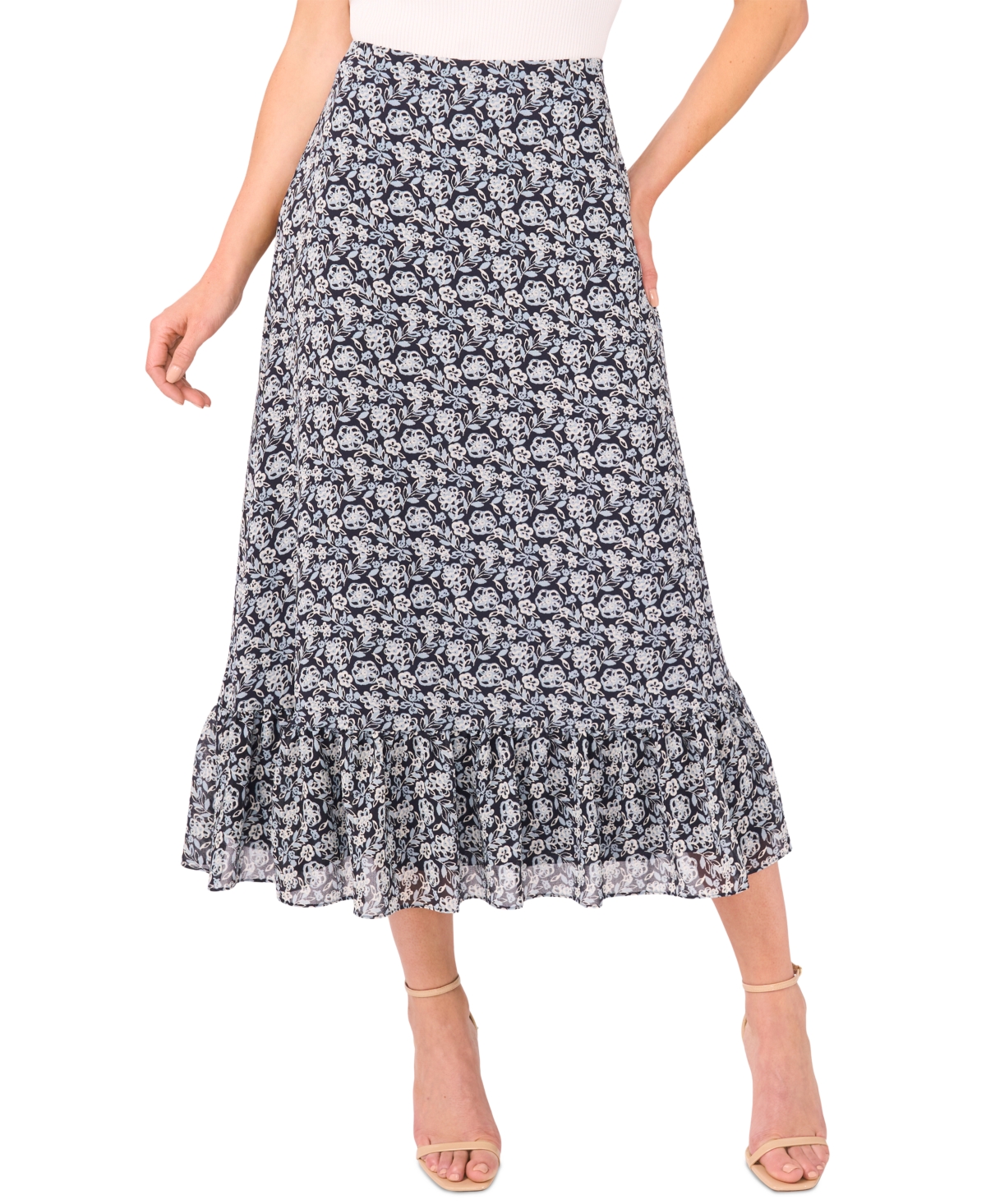 Women's Printed Ruffle-Hem Midi Skirt - Night Shade