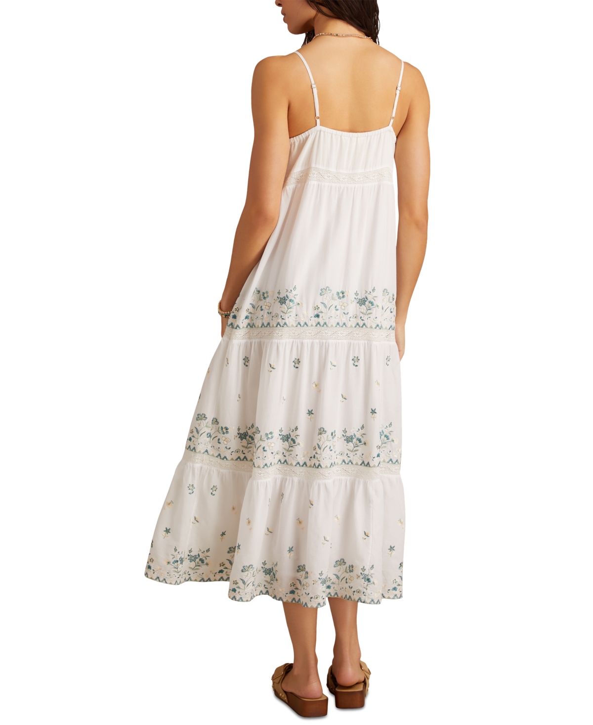 Lucky Brand Women's Embroidered Floral Sleeveless Maxi Dress In White