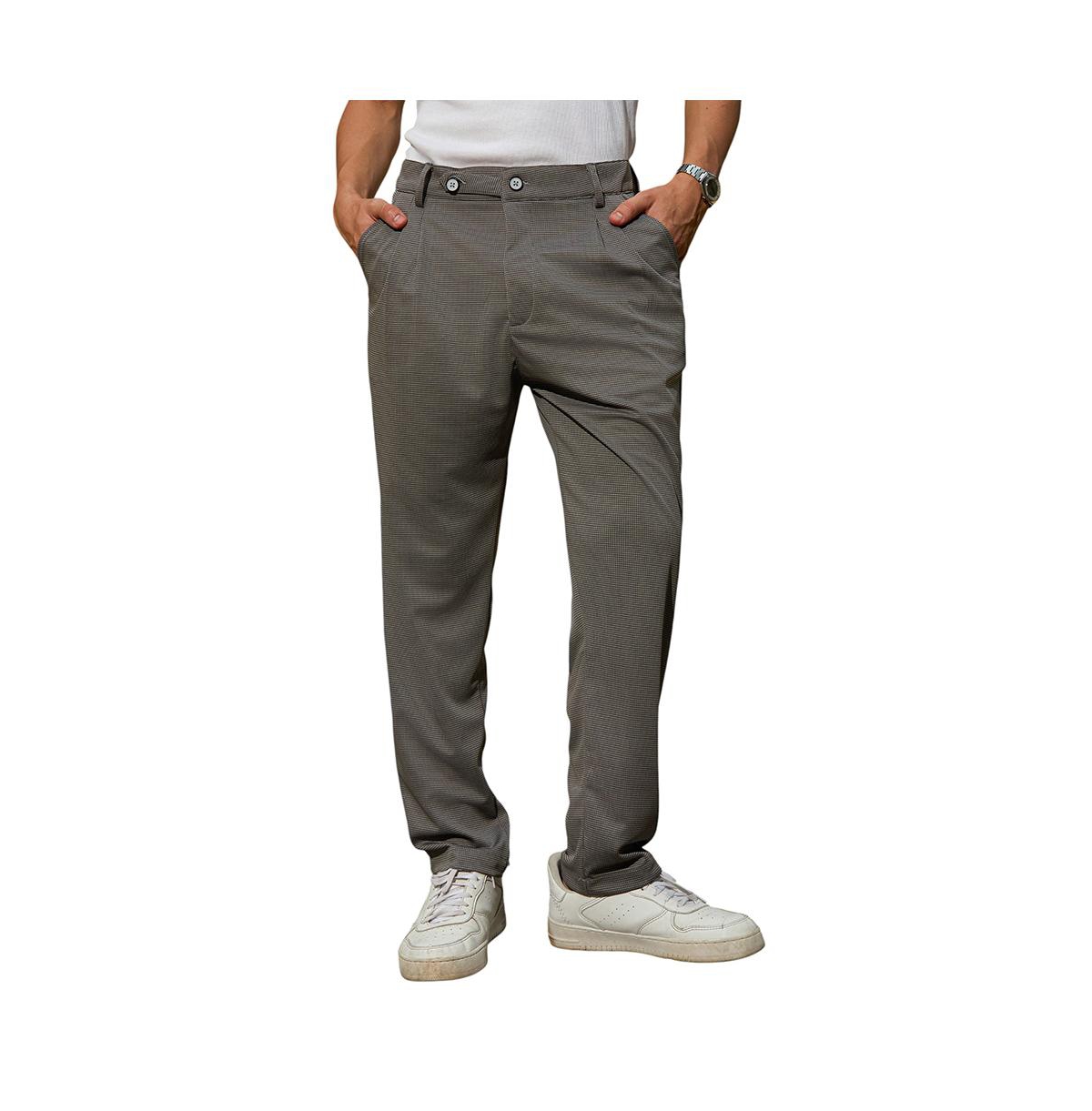Men's Ash Grey Micro-Check Chino Trousers - Grey