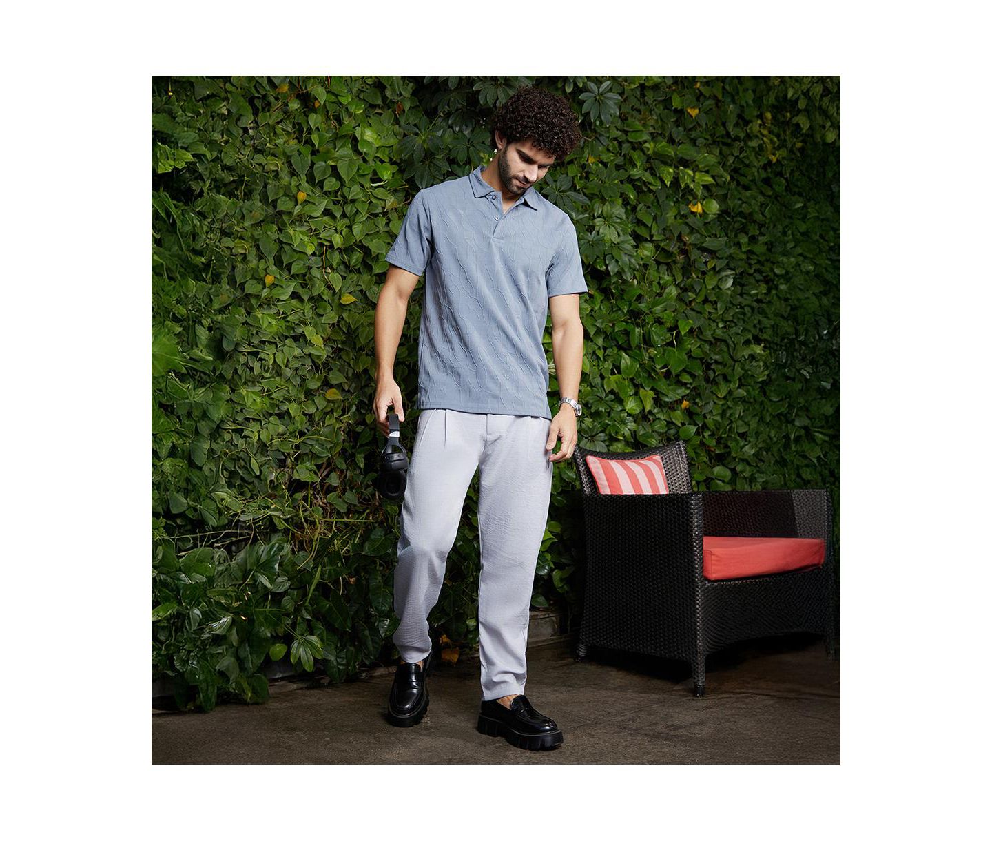 Мужская футболка Cahoot Campus Sutra Powder Blue Veined-Tactile Polo, цвет: Синий — фото 3
