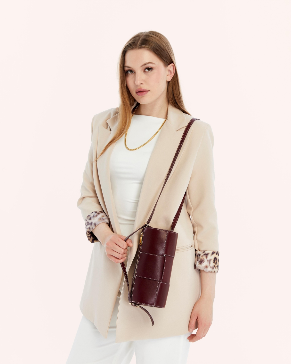 Women's Woven Leather Barrel Bag, Created for Macy's - Burgundy