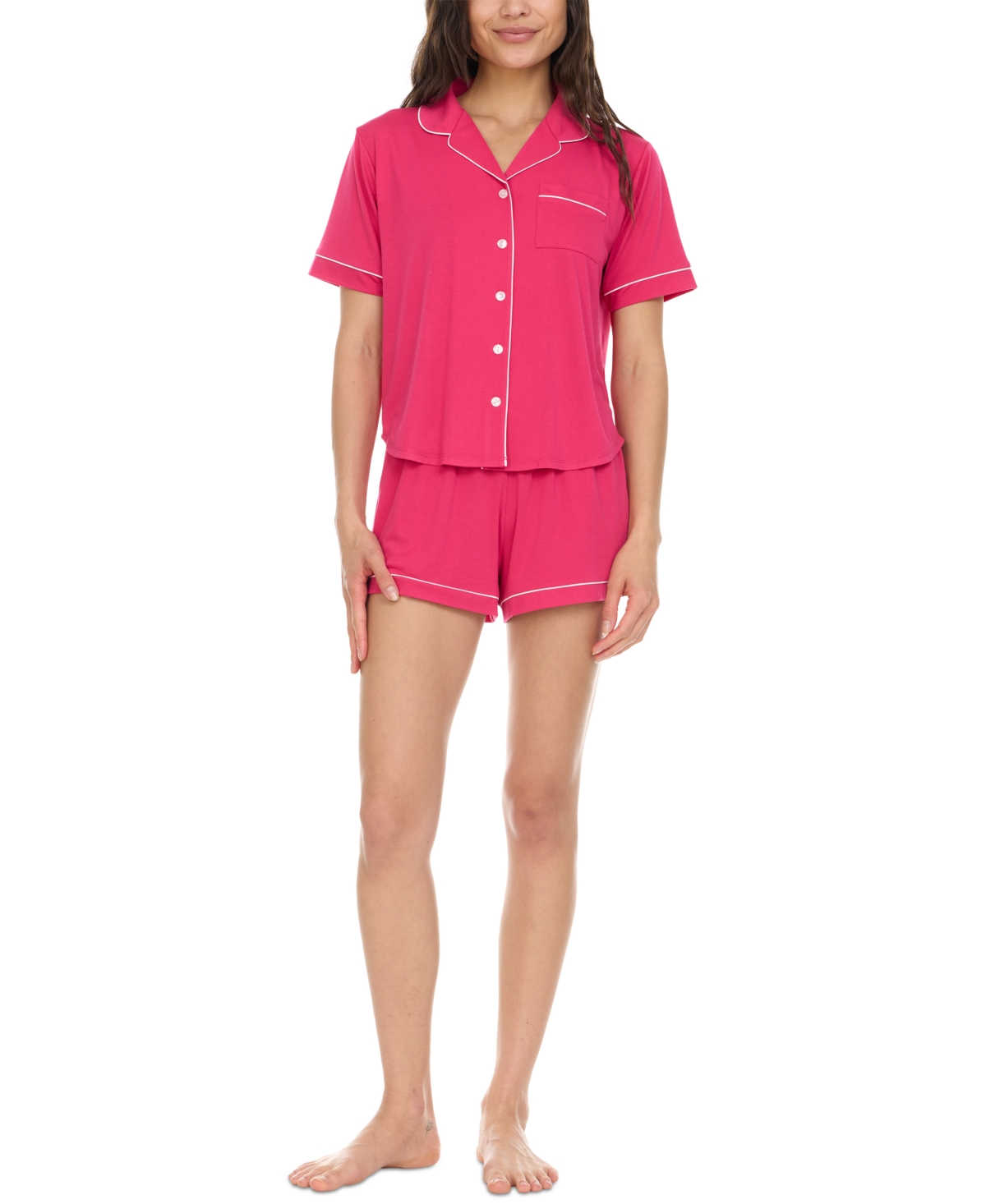 Women's Annie Button Down Shorty Notch Pajama Set, 2 Piece - Carnation