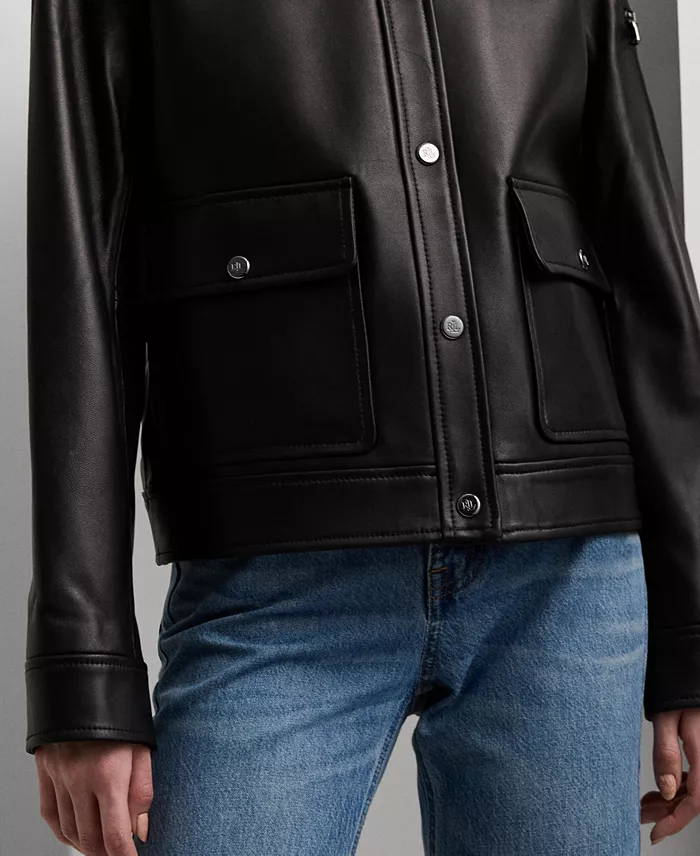Women's Buttoned Leather Jacket - thumbnail 6