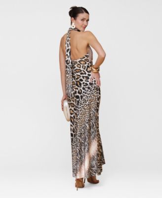 Women's Printed Halter Scarf-Tie Maxi Dress