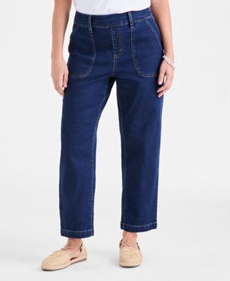 Women's High-Rise Pull-On Straight-Leg Utility Denim Jeans, Exclusively at Macy's