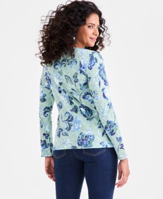 Women's Printed Long-Sleeve Scoop-Neck Knit Top, Exclusively at Macy's
