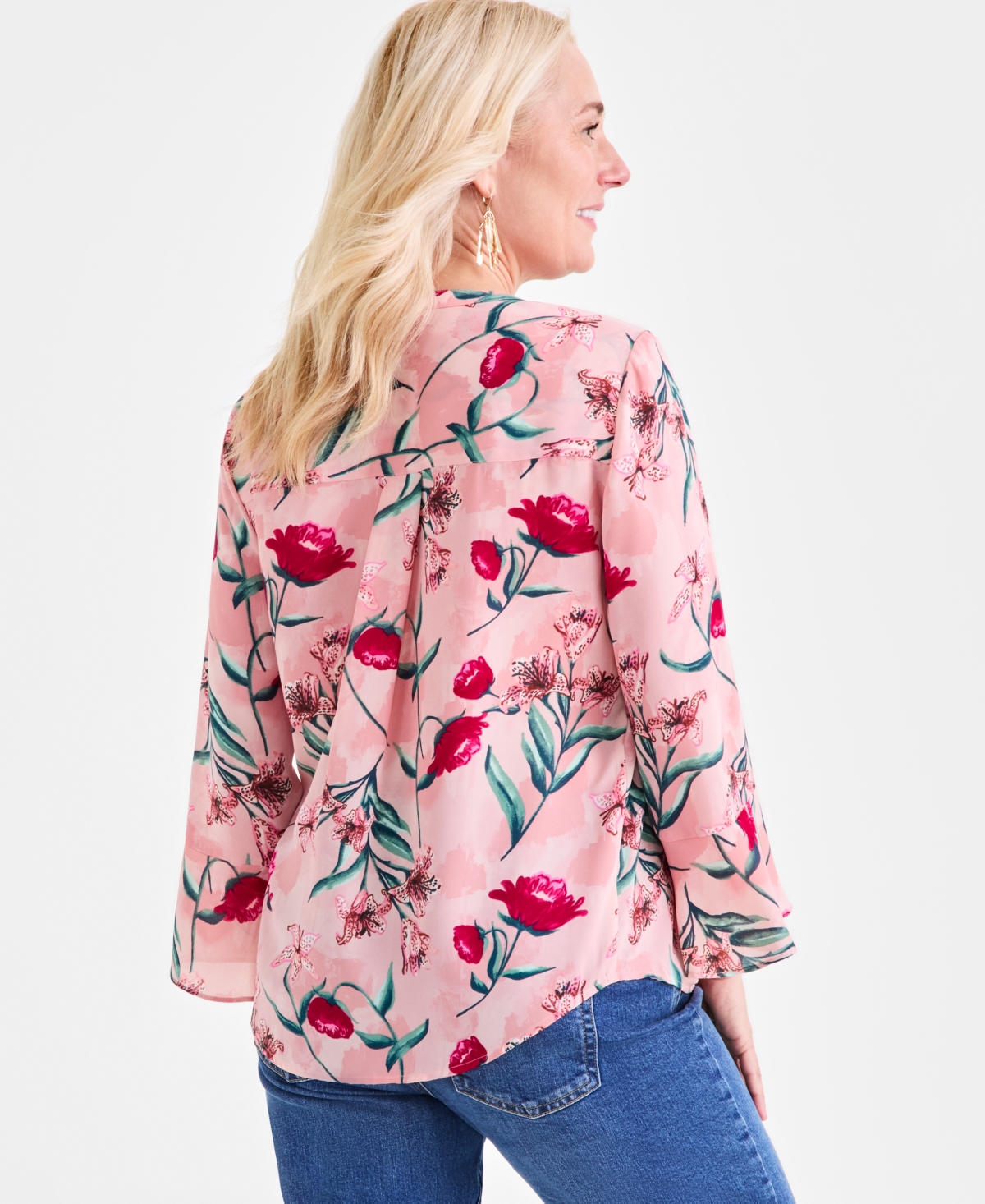 Style & Co Petite Pleated Floral-print Top, Exclusively At Macy's In Multi