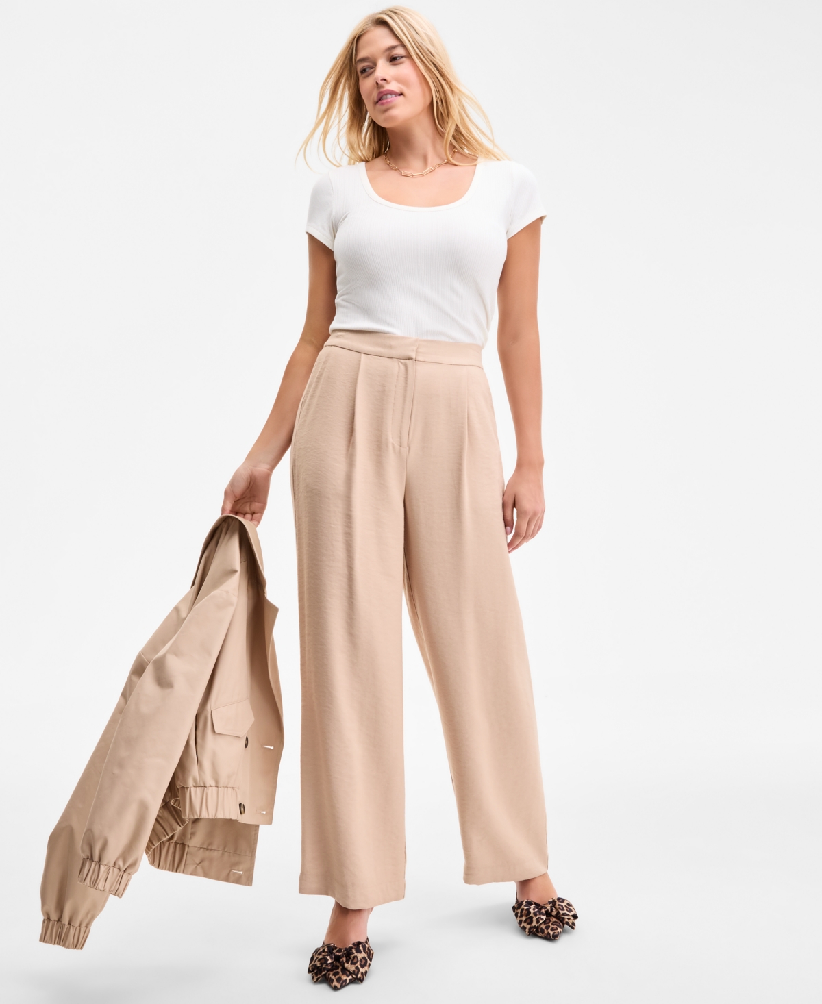 Women's High-Rise Pleated Straight-Leg Pants, Exclusively at Macy's - Cinnamon Brulee