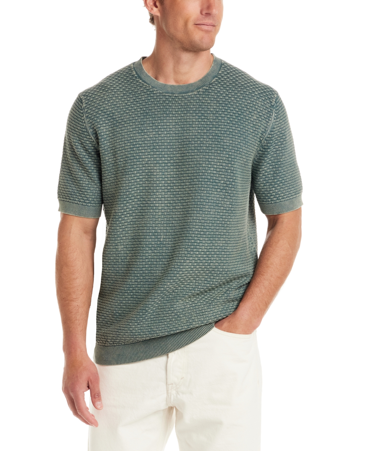 Men's Short Sleeve Woven Crewneck Sweater - Aqua Mist