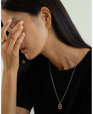 Sterling Silver 18k Gold Plated Erin Circle Necklace & Stud Earrings Set