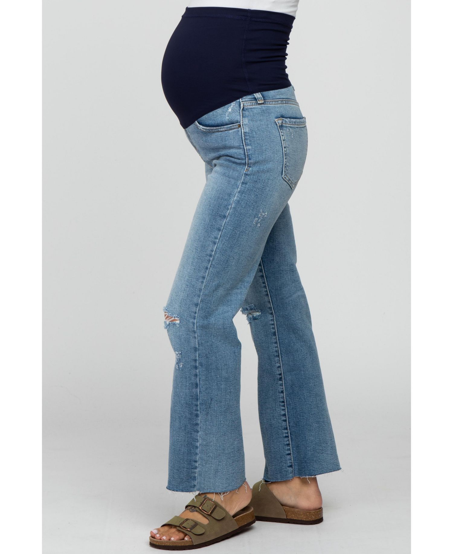 Women's Blue Straight Leg Frayed Hem Jeans