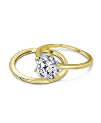 Traditional Etoile 3CTW Round Solitaire 6 Prong CZ Promise Band Ring Set Sterling Silver