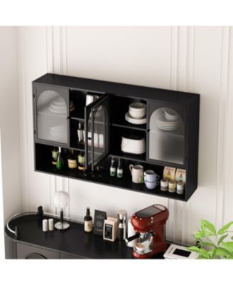 Four-door Glass Storage Cabinet (Black)