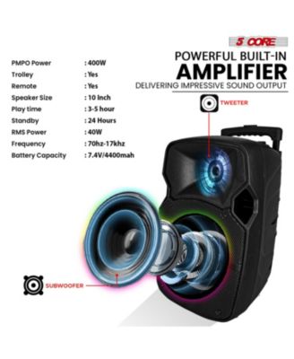 10" TWS Bluetooth Party Speakers 400W Rechargeable PA System w/Tripod, Wireless Mics, LED, Karaoke