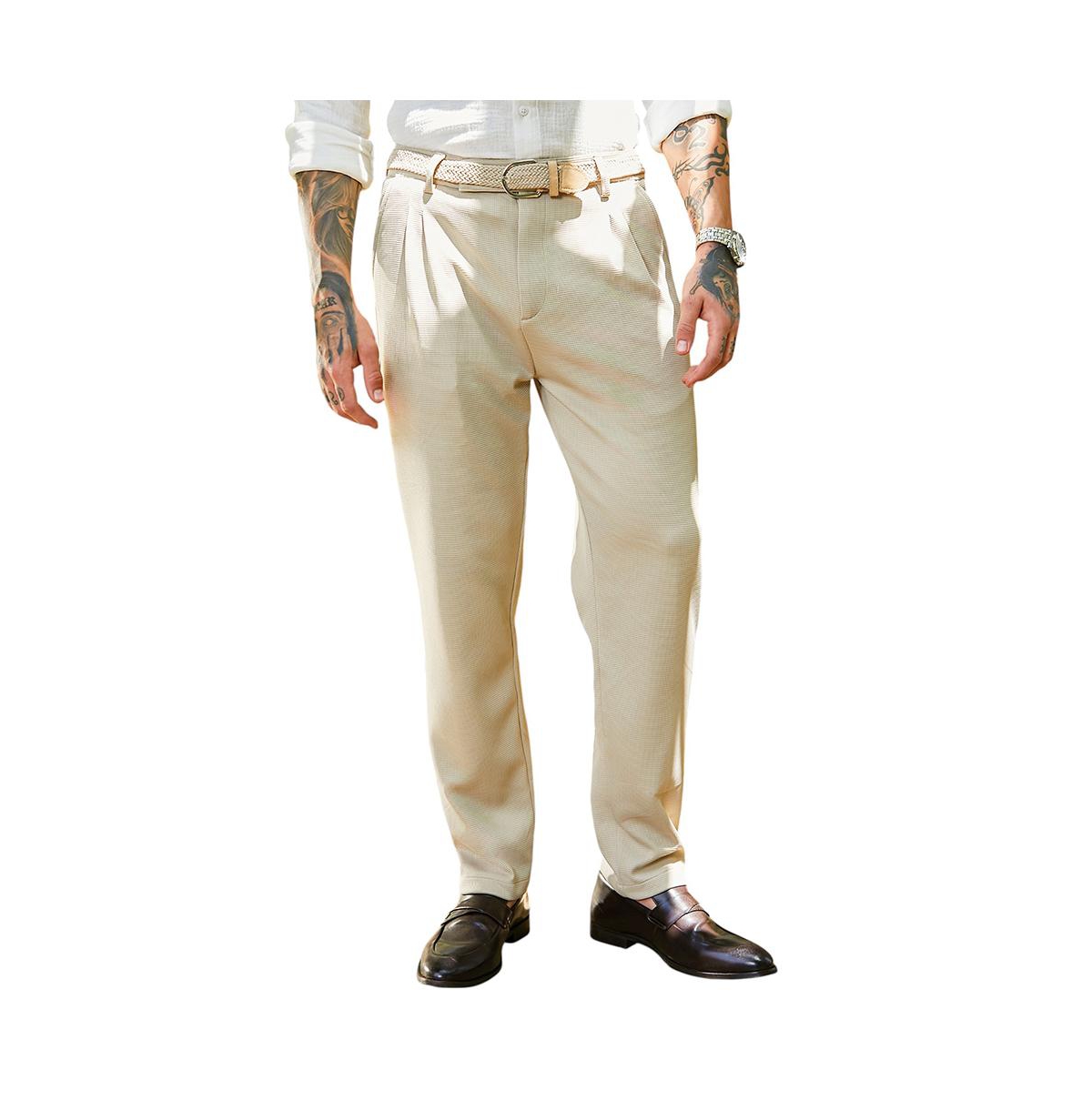 Men's Saltbox Beige Micro-Waffle Chino Trousers - Beige/khaki