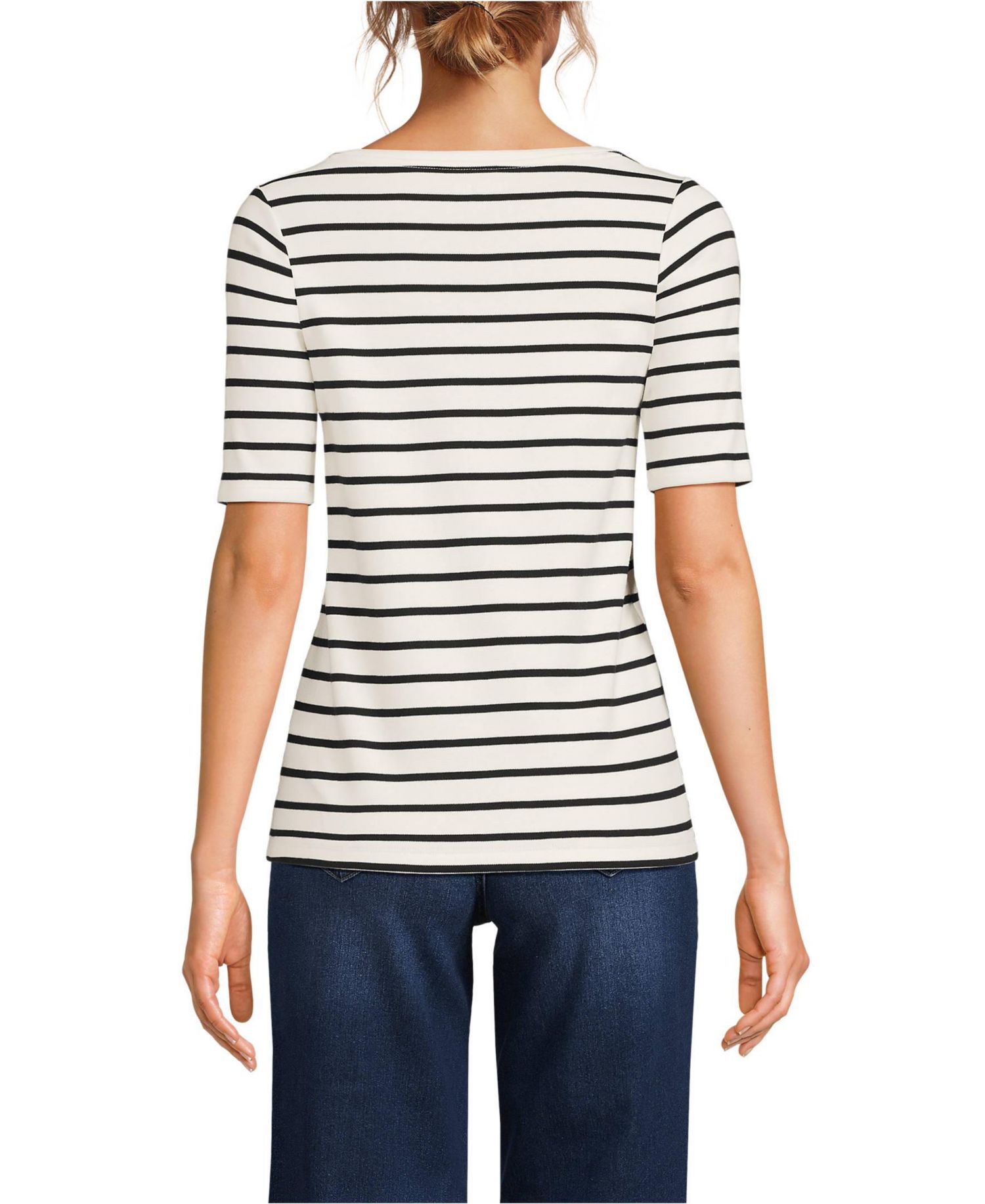 Women's Supima Cotton Elbow Sleeve Boatneck Button Shoulder Tee