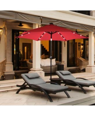 9 Feet Solar LED Lighted Patio Market Umbrella with Tilt Adjustment without Base