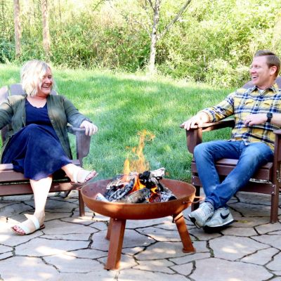 Outdoor Camping or Backyard Round Cast Iron Rustic Fire Pit Bowl with Handles