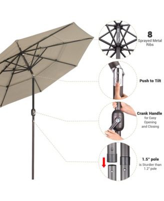 10 Ft 3 Tier Patio Umbrella with Crank Handle Push to Tilt Aluminum Backyard