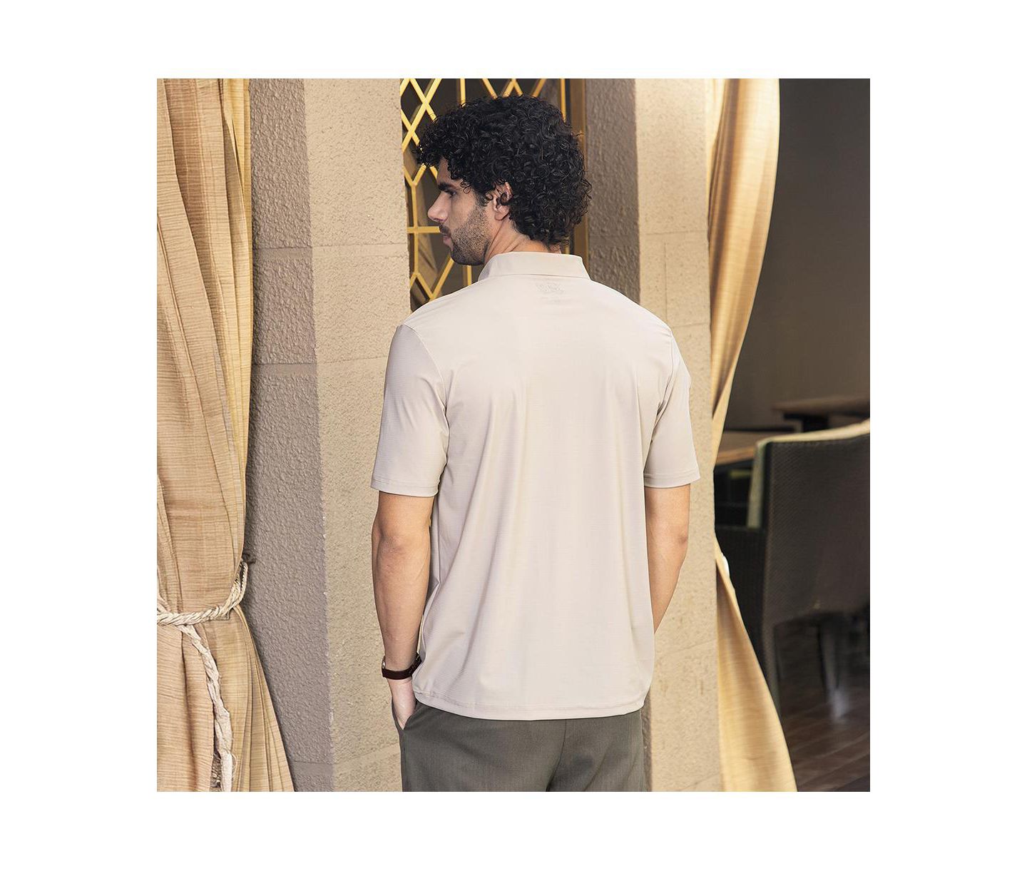 Мужская футболка Cahoot Campus Sutra Sand Beige Seamless Waffle Polo, цвет: Бежевый / Хаки — фото 5