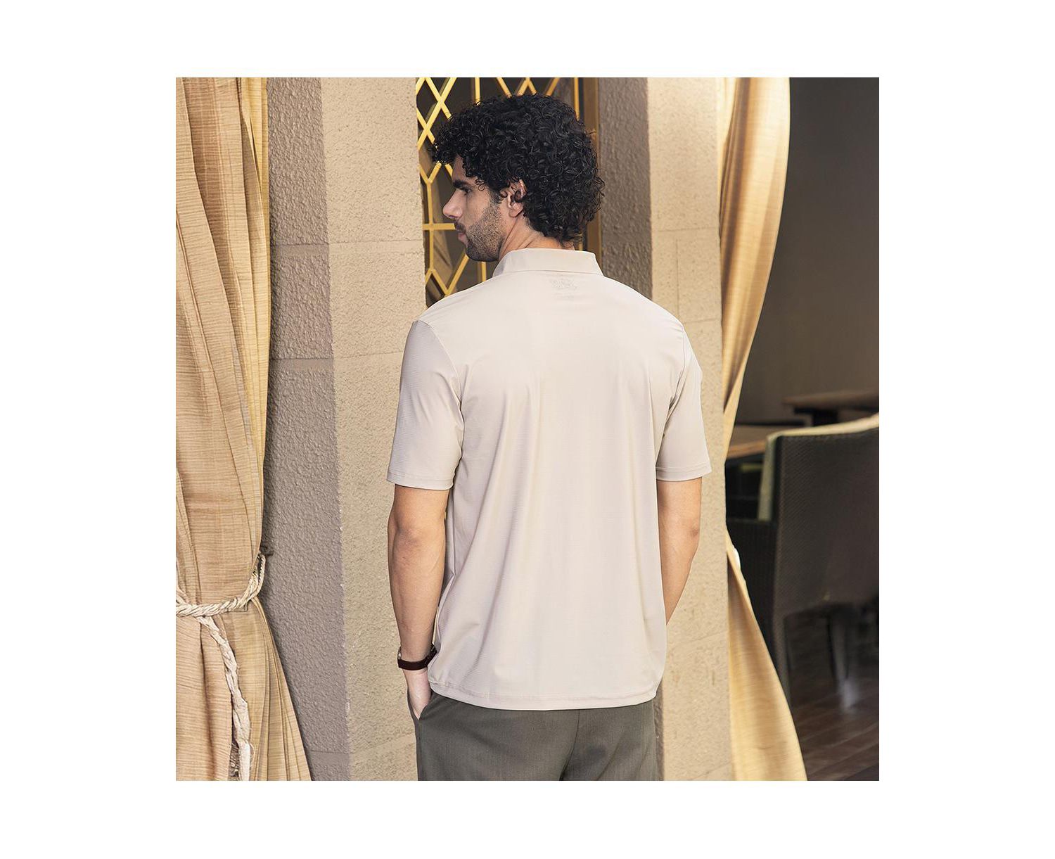 Men's Sand Beige Seamless Waffle Polo T-Shirt