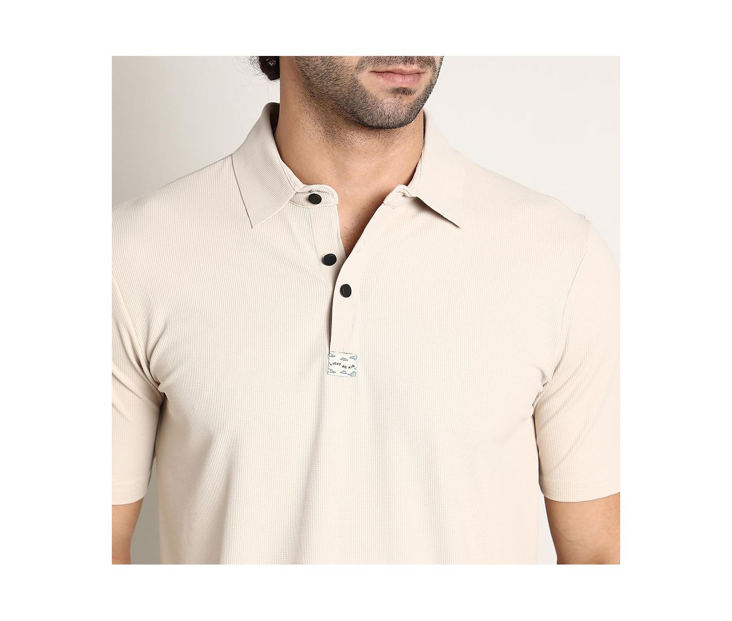 Мужская футболка Cahoot Saltbox Beige Seamless Ribbed Polo, цвет: Бежевый / Хаки — фото 6