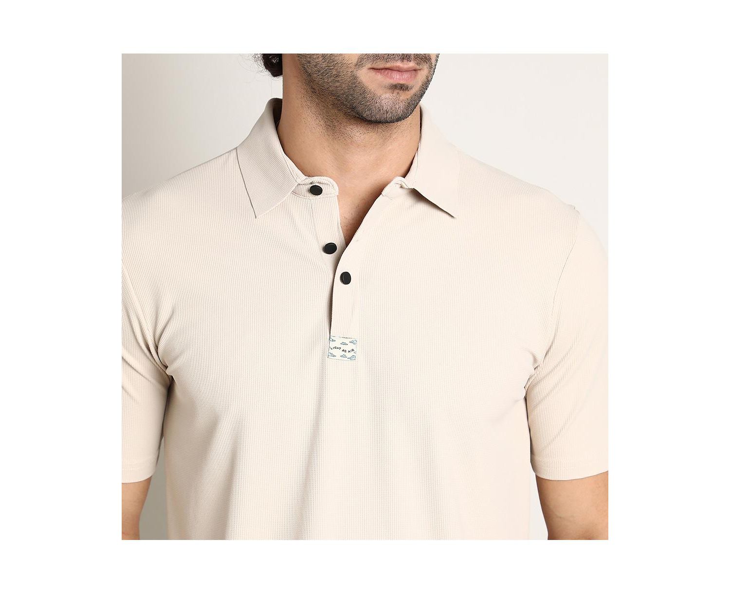 Men's Saltbox Beige Seamless Ribbed Polo T-Shirt