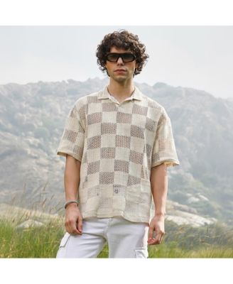 Men's Off-White Grid Oversized Polo T-Shirt