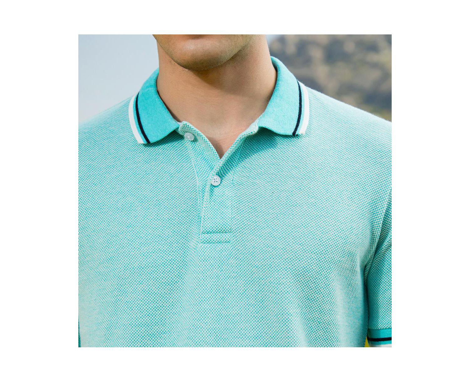 Men's Aqua Blue Multitrack Knit Polo T-Shirt