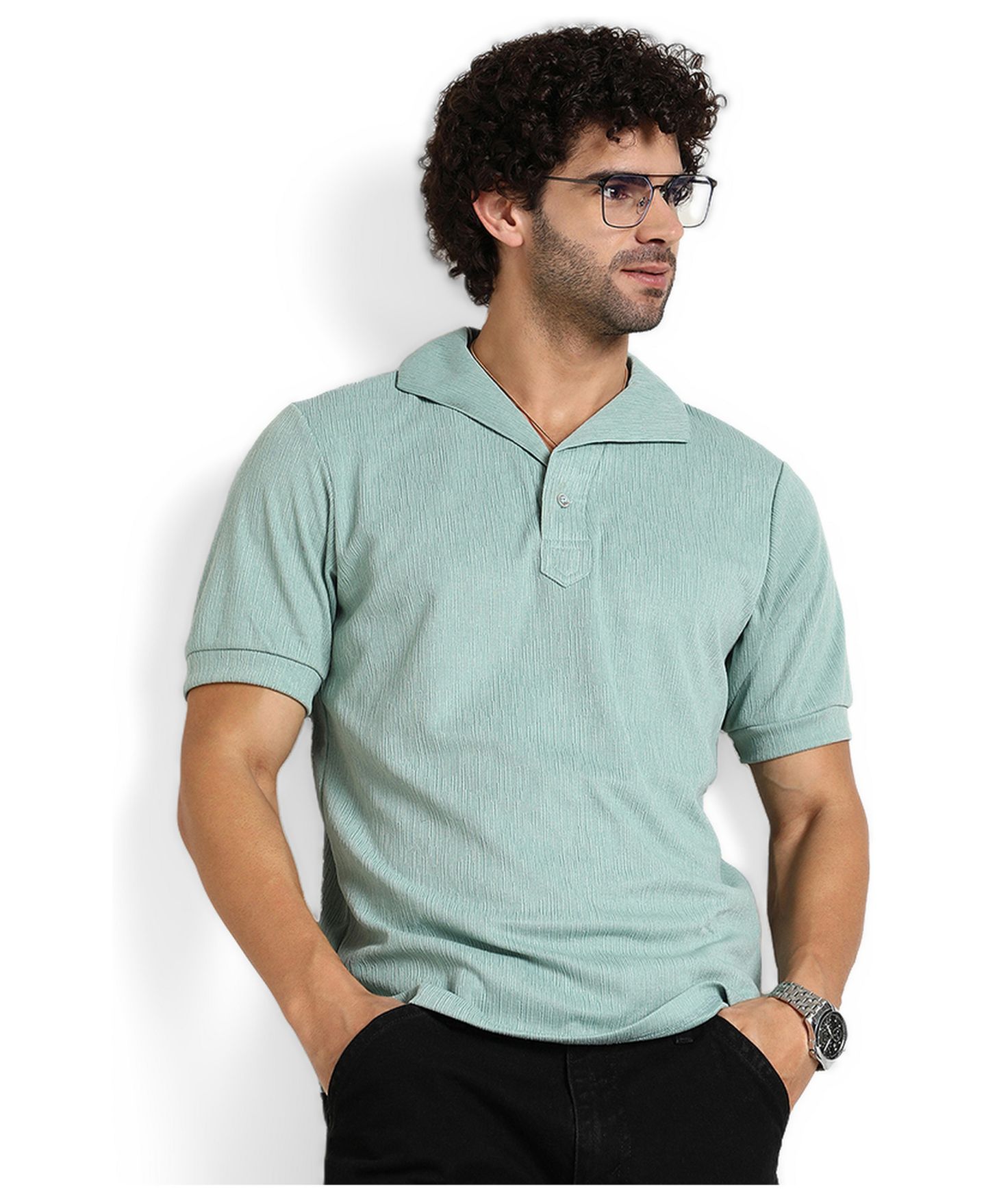 Мужская футболка Cahoot Sea Green Tactitle Spread-Polo, цвет: Зелёный — фото 2