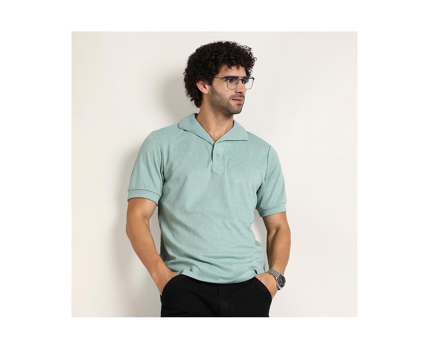 Men's Sea Green Tactitle Spread-Polo T-Shirt