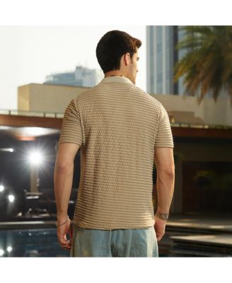 Men's Ash Brown Crease-Tactile Cuban Polo T-Shirt