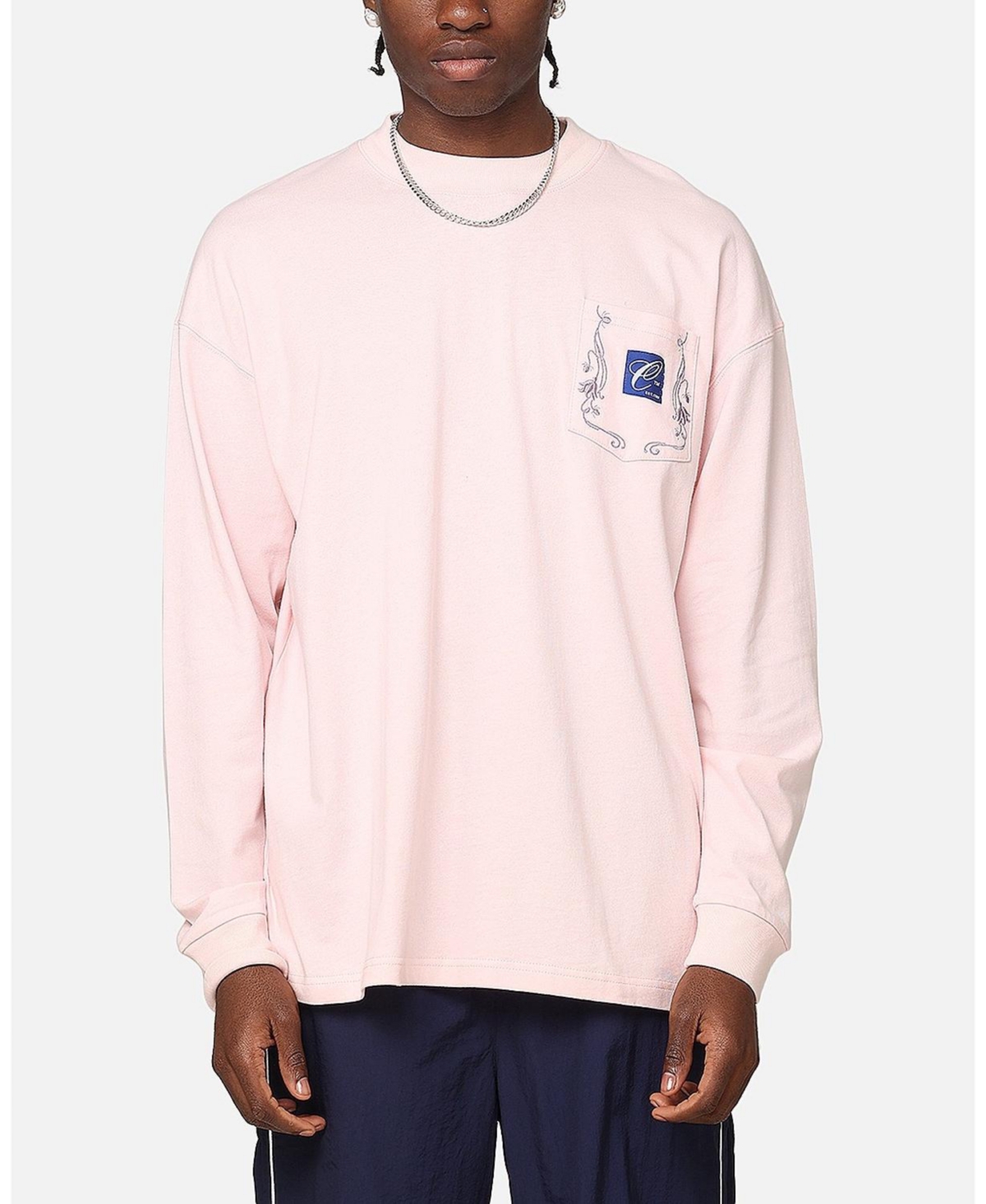 Men's Floral Pocket Oversized Long Sleeve T-Shirt - Pink