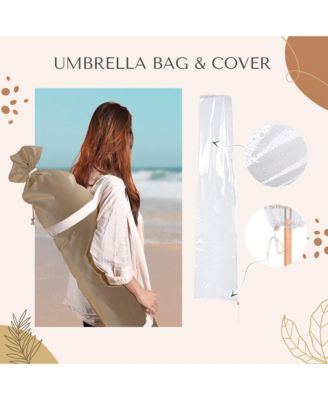 BOHO 9' Fringe Patio Umbrella with Tassels UPF50+ Boho Style 5-Year-Non-Fading for Outdoor Yard Market Mocha Meander