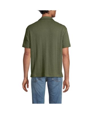 Men's Short Sleeve Textured Cable Camp Collar Button Through Shirt