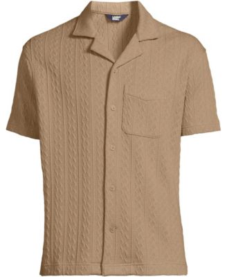 Men's Short Sleeve Textured Cable Camp Collar Button Through Shirt